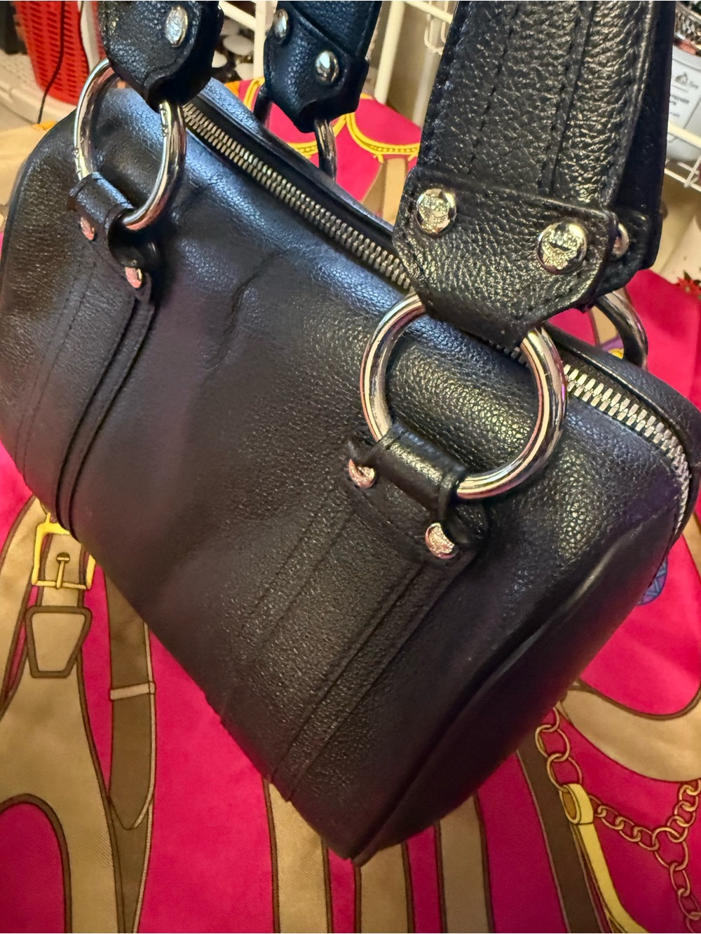 MCM Authentic Black Pebbled Leather Boston Satchel – Silver Hardware - Picture 14 of 16
